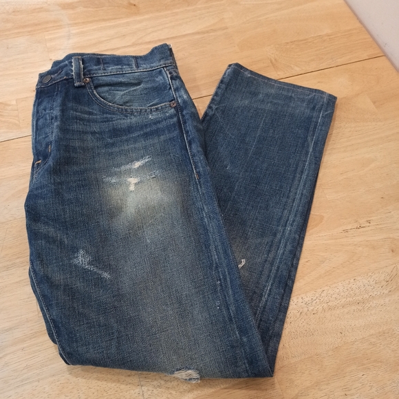 Ralph Lauren Mens Denim & Supply Slim Distressed Patched Blue Denim Jeans  30x32 - Picture 12 of 15